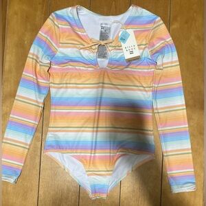 NWT Women’s Size 12 Billabong Pastel Striped Swimsuit With Longsleeves